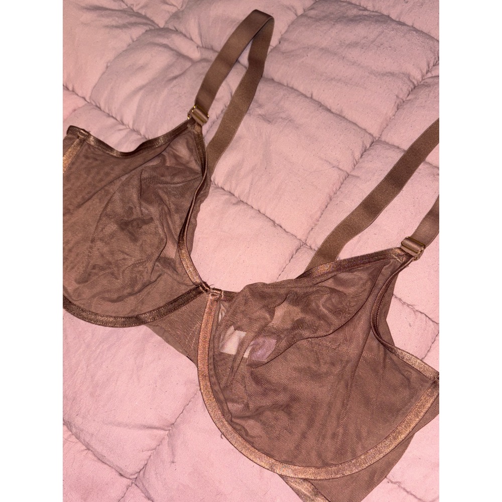Joyspun Women Brown Underwire Full Figure Sheer Mesh Bra 42DD - Picture 2 of 4